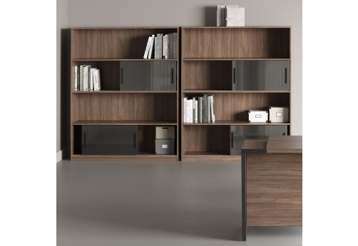Группа стеллажей с глянцевым фасадом Виенсо, цвет дуб + черный
