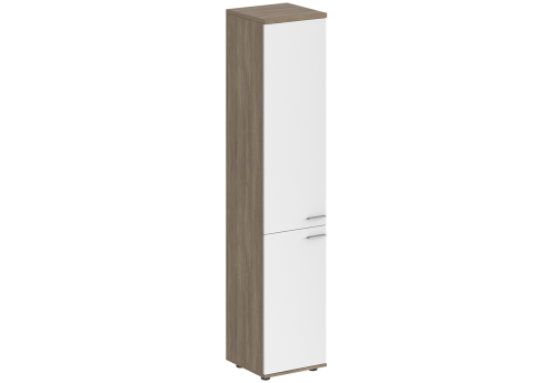 Шкаф высокий 2 двери с задней стенкой ЛДСП левый Индиго Вуд, цвет дуб темный + белый