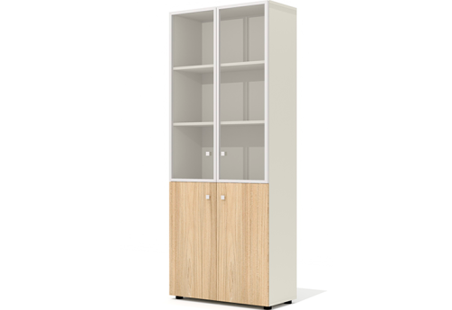 Шкаф высокий широкий (3 полки под стеклом в раме) Некста, цвет вяз + беж