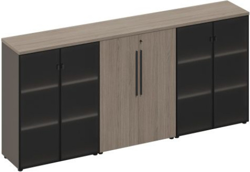 Шкаф комбинированный средний (стекло-закрытый-стекло) Британия, цвет дуб + серый