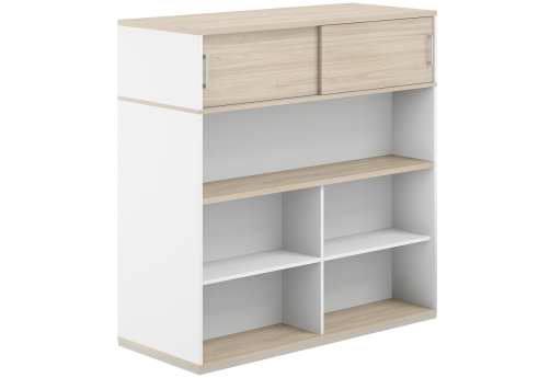 Стеллаж-комбо 2-сторонний с антресолью с экраном ЛДСП Фламинго, цвет белый + акация