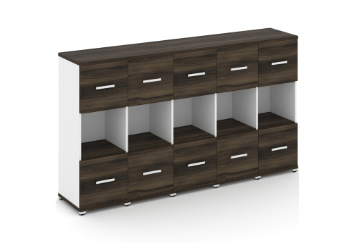 Шкаф пять узких секций 3 ниши (5 фасадов ЛДСП, 1 ниша + 5 фасадов ЛДСП, 1 ниша) Динен, цвет дуб мали-белый