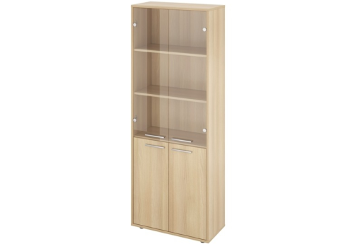 Шкаф высокий широкий (3 полки под стеклом), цвет акация