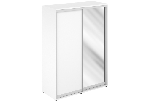 Шкаф-купе высокий с полками и штангой 1 зеркало с задней стенкой ХДФ Индиго Вуд, цвет белый