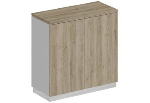 Шкаф для документов закрытый низкий Римини, цвет дуб светлый + белый + дуб светлый