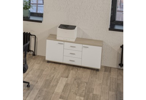 Тумба сервисная с 3 ящиками с замком и 2 фасадами Индиго Вуд, цвет дуб светлый + белый