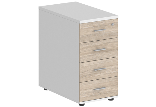 Тумба приставная с 4 ящиками с замком без топа Индиго Вуд, цвет белый + дуб светлый