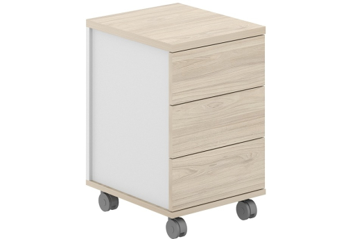 Тумба мобильная 3 ящика с замком Фламинго, цвет белый + акация