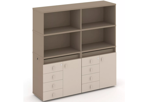 Тумба двойная с надставкой высокой (набор №4, вариант 1), цвет латте + капучино