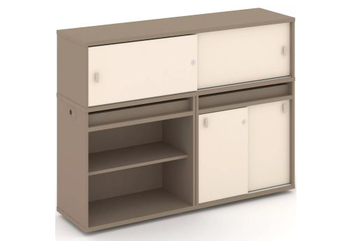 Тумба двойная с надставкой низкой (набор №10, вариант 1), цвет латте + сатин