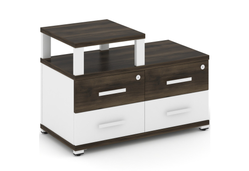 Тумба приставная широкая 4 ящика с надставкой узкой Динен, цвет дуб мали-белый