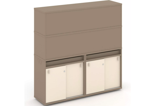 Тумба двойная с надставкой высокой (набор №7, вариант 2), цвет латте + сатин