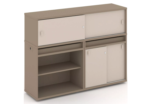 Тумба двойная с надставкой низкой (набор №10, вариант 1), цвет латте + капучино