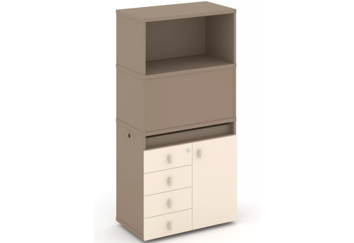 Тумба одиночная с надставкой высокой (набор №2, вариант 3), цвет латте + сатин