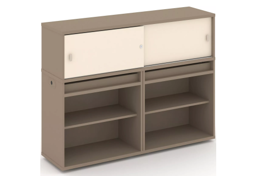 Тумба двойная с надставкой низкой (набор №2, вариант 1), цвет латте + сатин