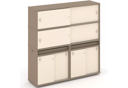 Тумба двойная с надставкой высокой (набор №8, вариант 1), цвет латте + сатин