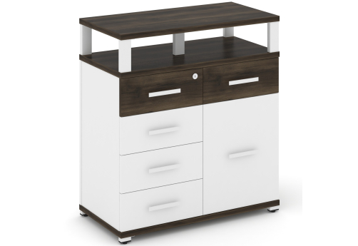 Тумба приставная широкая 5 ящиков + 1 распашной фасад с надставкой широкой Динен, цвет дуб мали-белый