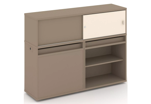 Тумба двойная с надставкой низкой (набор №13, вариант 2), цвет латте + сатин