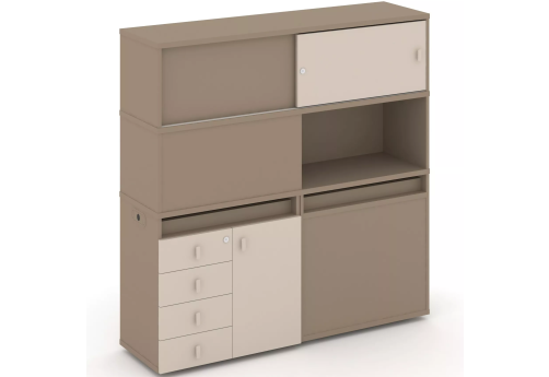 Тумба двойная с надставкой высокой (набор №30, вариант 1), цвет латте + капучино