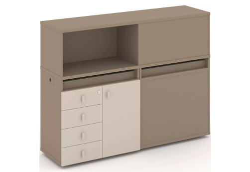 Тумба двойная с надставкой низкой (набор №16, вариант 2), цвет латте + капучино