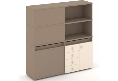 Тумба двойная с надставкой высокой (набор №18, вариант 2), цвет латте + сатин