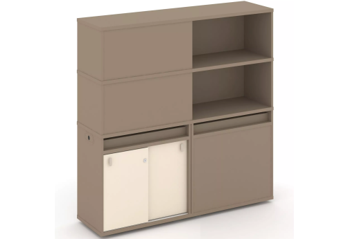 Тумба двойная с надставкой высокой (набор №20, вариант 1), цвет латте + сатин