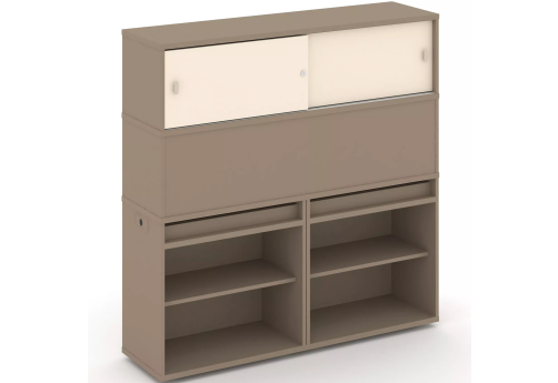 Тумба двойная с надставкой высокой (набор №3, вариант 2), цвет латте + сатин