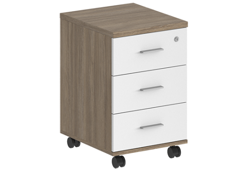 Тумба мобильная с 3 ящиками и замком Индиго Вуд, цвет дуб темный + белый