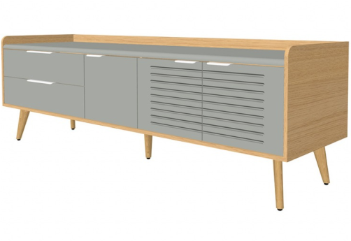 Опорная тумба рабочего стола левая, цвет серый + дуб сорано