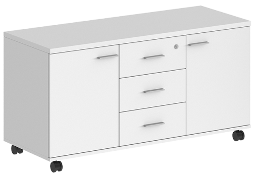 Тумба сервисная с 3 ящиками с замком и 2 фасадами Индиго Вуд, цвет белый