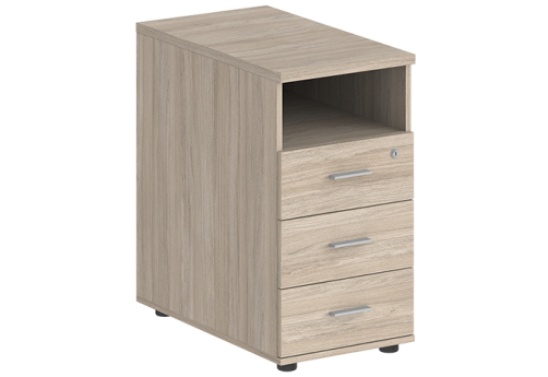 Тумба приставная с 3 ящиками (метабокс) и нишей с замком без топа Индиго Вуд, цвет дуб светлый