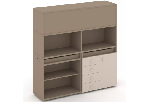 Тумба двойная с надставкой высокой (набор №10, вариант 3), цвет латте + капучино