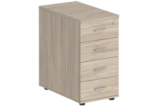 Тумба приставная с 4 ящиками (метабокс) с замком без топа Индиго Вуд, цвет дуб светлый