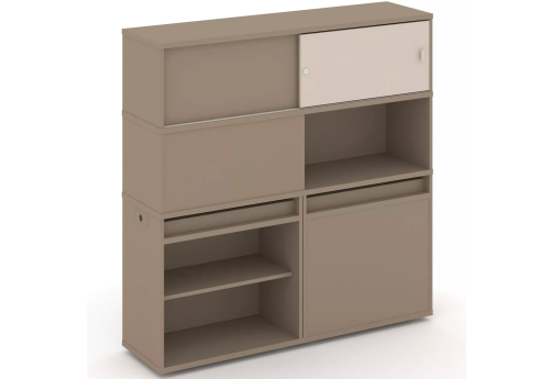 Тумба двойная с надставкой высокой (набор №28, вариант 1), цвет латте + капучино