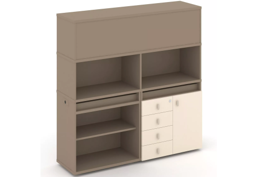 Тумба двойная с надставкой высокой (набор №10, вариант 3), цвет латте + сатин