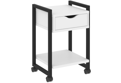 Тумба мобильная с ящиком и полкой Европа, цвет белый бриллиант + черный