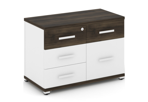Тумба приставная широкая 4 ящика + 1 распашной фасад Динен, цвет дуб мали-белый