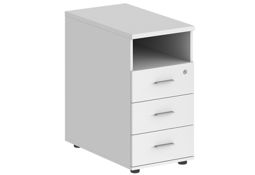 Тумба приставная с 3 ящиками и нишей с замком без топа Индиго Вуд, цвет белый