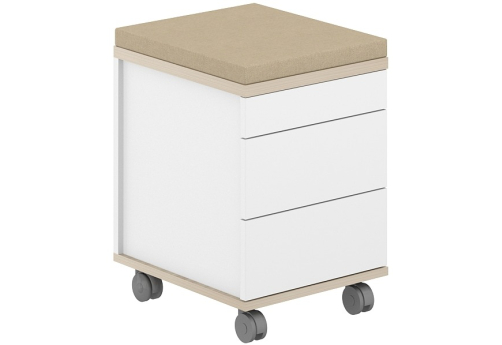 Тумба мобильная 2 ящика + 1 ящик-лоток с подушкой Фламинго, цвет белый + акация + бежевый
