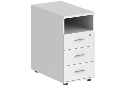 Тумба приставная с 3 ящиками (метабокс) и нишей с замком без топа Индиго Вуд, цвет белый