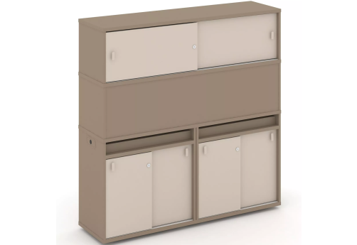 Тумба двойная с надставкой высокой (набор №9, вариант 2), цвет латте + капучино