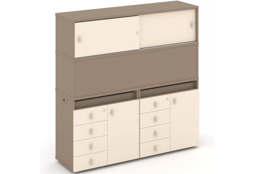 Тумба двойная с надставкой высокой (набор №6, вариант 2), цвет латте + сатин