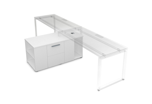 Тумба двухсторонняя с отсеком и двумя открытыми полками Платинум Персонал, цвет белый премиум