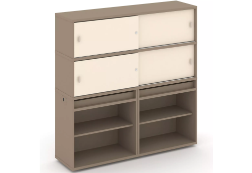 Тумба двойная с надставкой высокой (набор №2, вариант 1), цвет латте + сатин