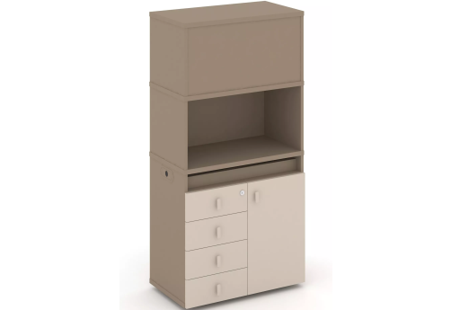 Тумба одиночная с надставкой высокой (набор №2, вариант 2), цвет латте + капучино