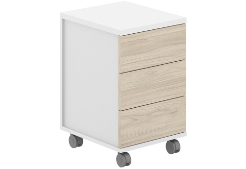 Тумба мобильная 3 ящика метабокс с замком Фламинго, цвет белый + акация