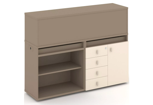 Тумба двойная с надставкой низкой (набор №7, вариант 2), цвет латте + сатин