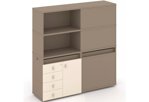 Тумба двойная с надставкой высокой (набор №19, вариант 2), цвет латте + сатин