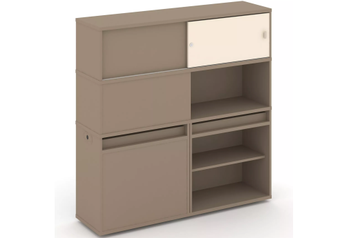 Тумба двойная с надставкой высокой (набор №28, вариант 2), цвет латте + сатин