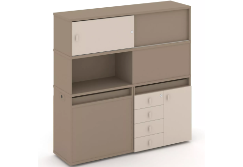 Тумба двойная с надставкой высокой (набор №31, вариант 1), цвет латте + капучино